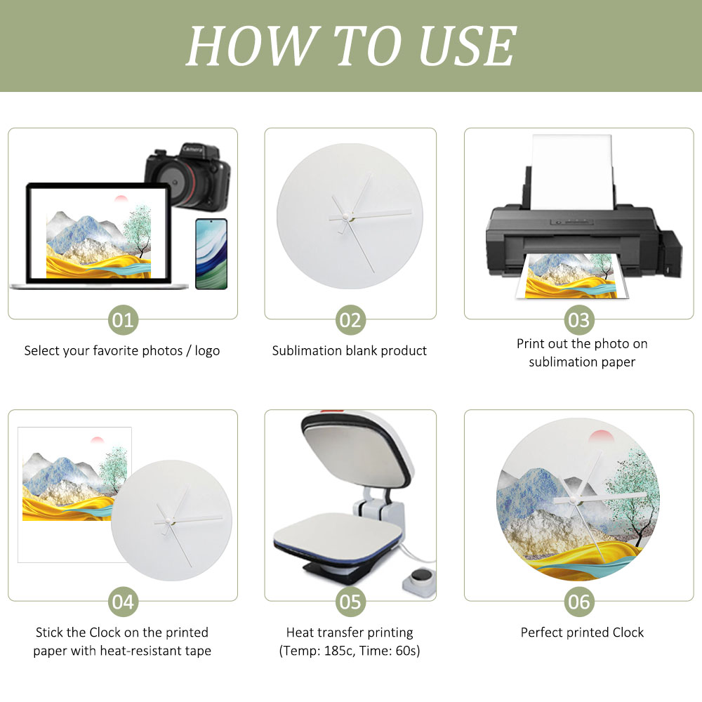 Commercial-Grade Sublimation Wall Clock with White Pointer - Custom Printed Tempered Glass Blank Photo Frame for Office, Bedroom, Living Room