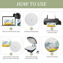 Commercial-Grade Sublimation Wall Clock with White Pointer - Custom Printed Tempered Glass Blank Photo Frame for Office, Bedroom, Living Room