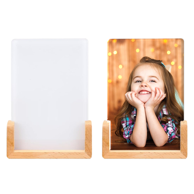 New Arrival Sublimation Acrylic Photo Frame Home Custom Decoration Blank Pendant Sublimation Photo Frames with Wooden Base