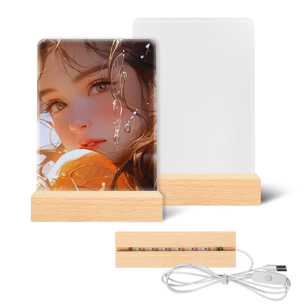 New Arrival Sublimation Acrylic LED Night Light Home Custom Decoration Blank Pendant Sublimation Photo Frames with Wooden base
