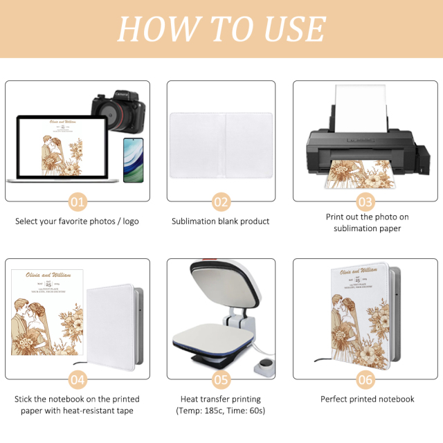 DIY Printing White Fabric Cover Sublimation Notebook Leather Lining & Elastic Strap High-quality A4, A5, A6 Sizes to choose