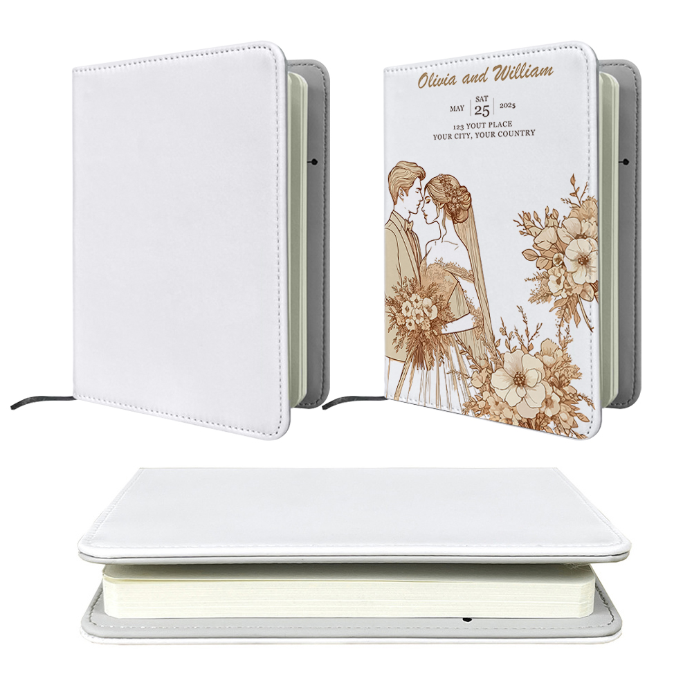 DIY Printing White Fabric Cover Sublimation Notebook Leather Lining & Elastic Strap High-quality A4, A5, A6 Sizes to choose