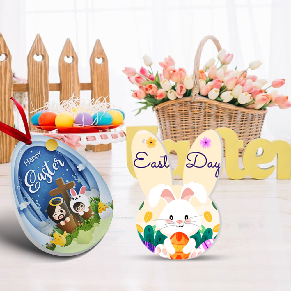 Cute Heat Transfer Sublimation Arylic Easter Decor - Egg & Bunny Acrylic Hangers for Home