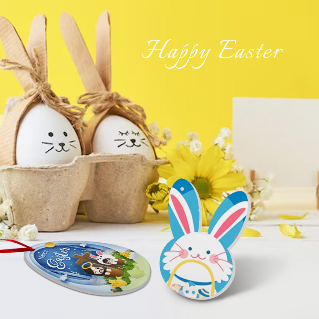 Cute Heat Transfer Sublimation Arylic Easter Decor - Egg & Bunny Acrylic Hangers for Home
