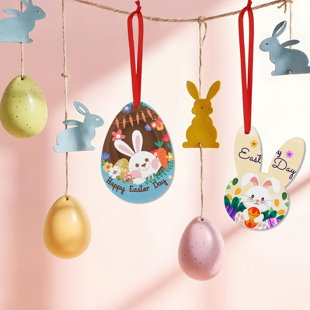 Cute Heat Transfer Sublimation Arylic Easter Decor - Egg & Bunny Acrylic Hangers for Home