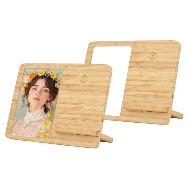 Sublimation Wooden Wireless Charger Phone Stand Customized Photo Frame Elegant Desk Decoration for iPhone 16/15/14/13/12/Samsung Galaxy S21+