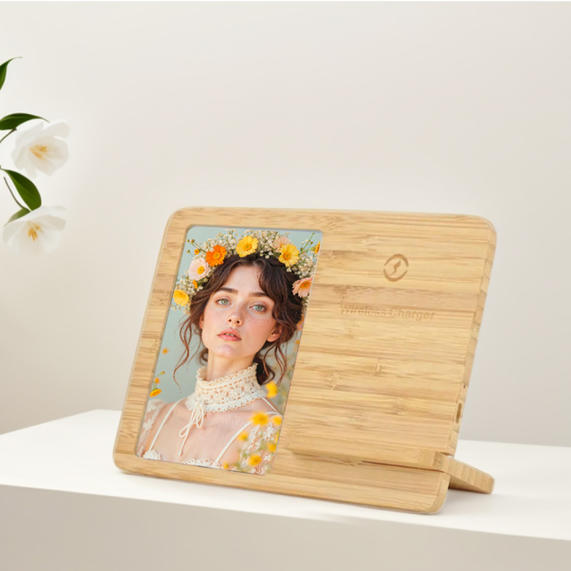 Sublimation Wooden Wireless Charger Phone Stand Customized Photo Frame Elegant Desk Decoration for iPhone 16/15/14/13/12/Samsung Galaxy S21+