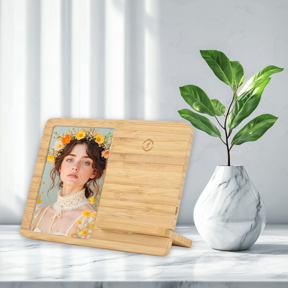 Sublimation Wooden Wireless Charger Phone Stand Customized Photo Frame Elegant Desk Decoration for iPhone 17/16/15/14/13/12/Samsung Galaxy S21+