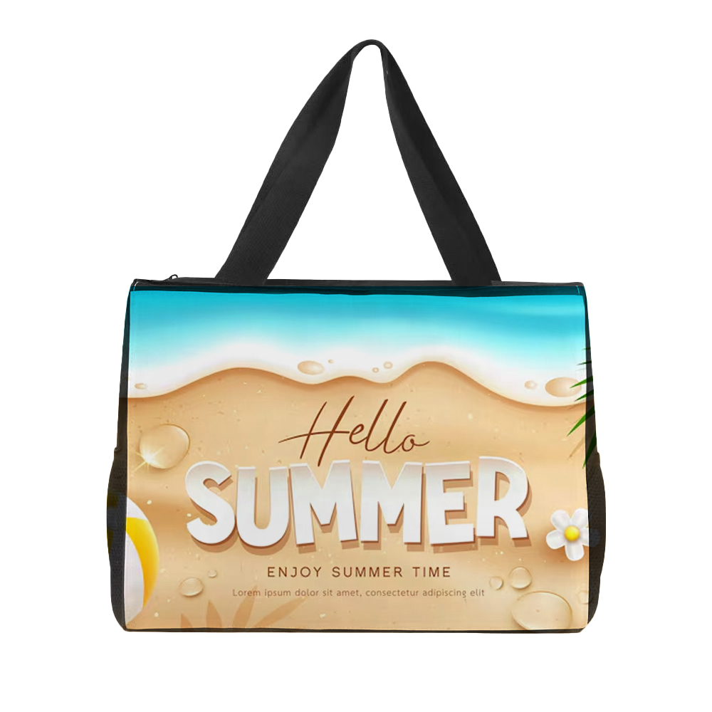 Sublimation Blank Beach Tote/Travel Shopping Bag - Customizable with Water Bottle Side Pockets, Velcro Print Panel & Interior Compartments
