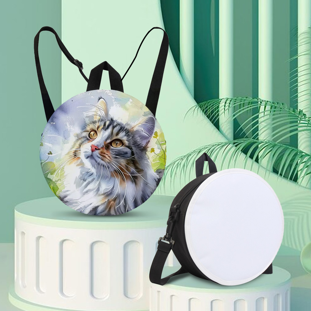 Sublimation Blank Round Backpack/Wallet - Convertible Single/Double Shoulder Strap, Velcro Print Panel, 4 Colors Bag