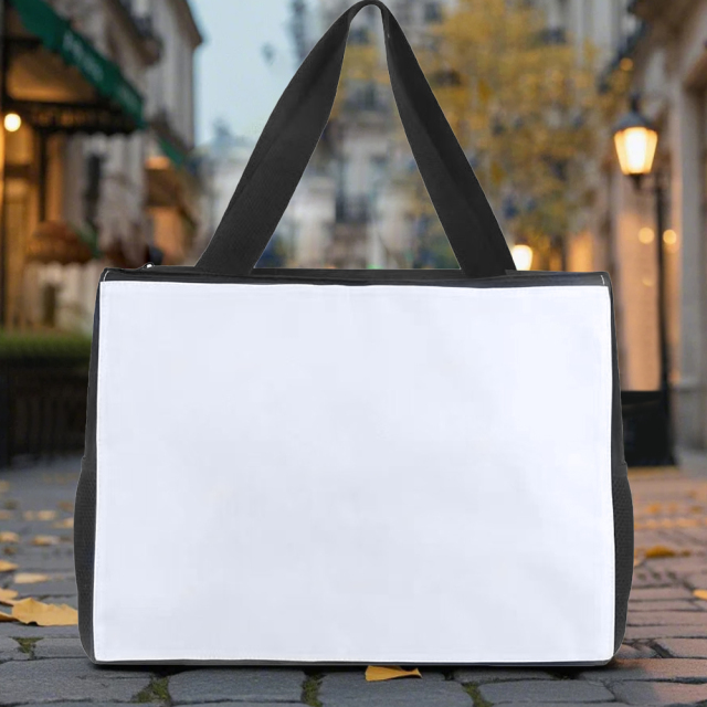 Sublimation Blank Beach Tote/Travel Shopping Bag - Customizable with Water Bottle Side Pockets, Velcro Print Panel & Interior Compartments