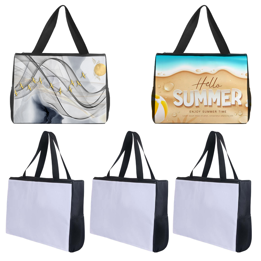 Sublimation Blank Beach Tote/Travel Shopping Bag - Customizable with Water Bottle Side Pockets, Velcro Print Panel & Interior Compartments