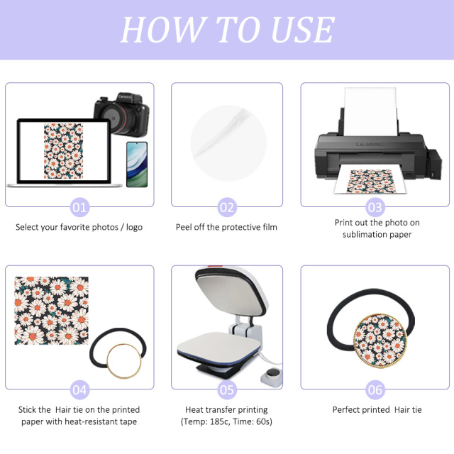 Sublimation Metal Hair Tie DIY Printable Hair Elastic 4 Colors to choose Custom Hair Accessory for Girls and Women