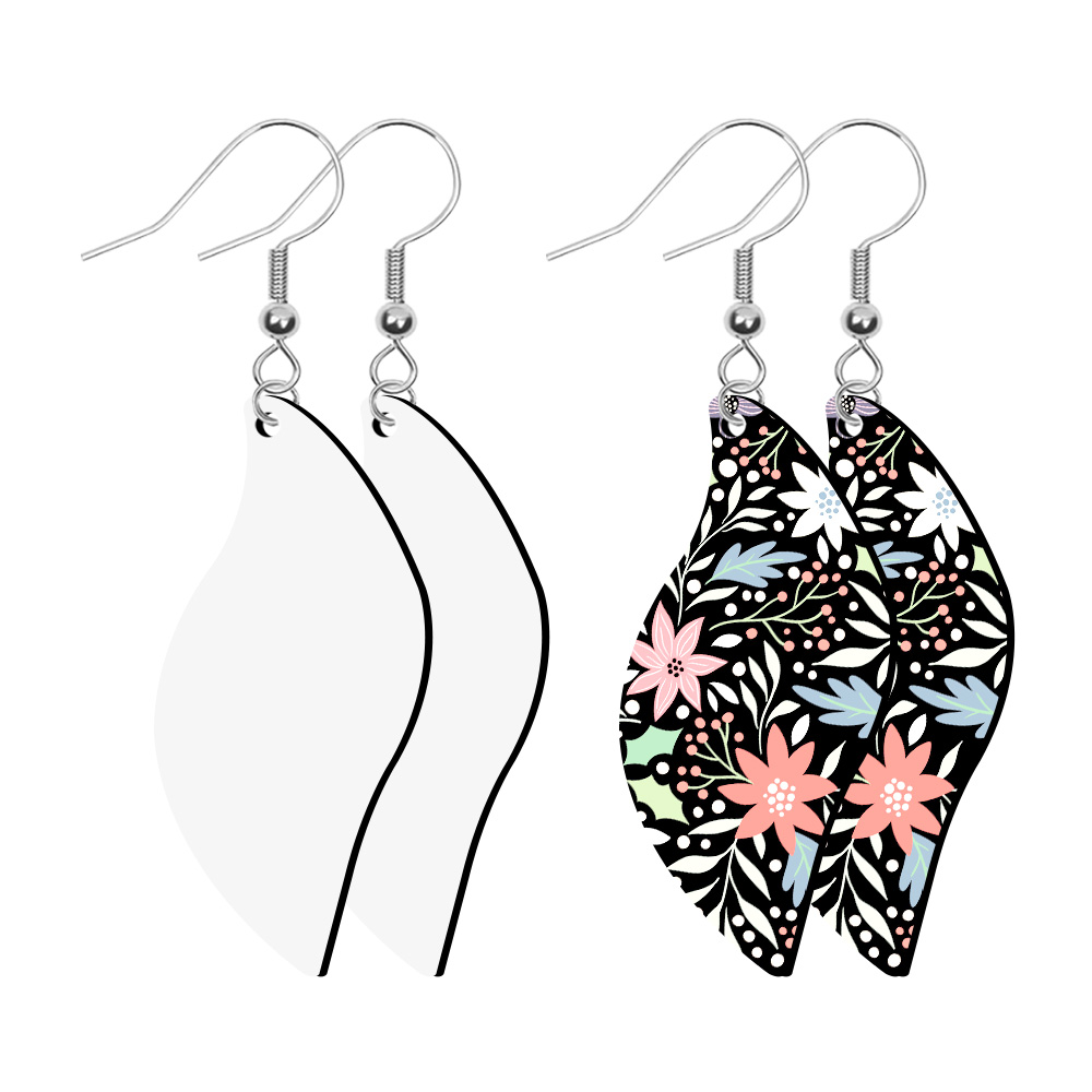 Sublimation Blank PU Leather Earring DIY Ear Ring Christmas Earrings for Women and Girls Customizable Jewelry