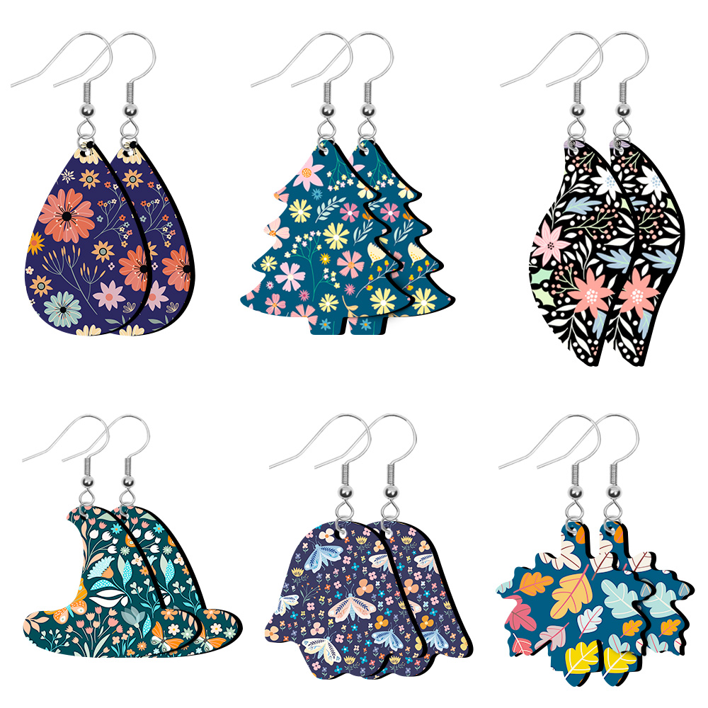 Sublimation Blank PU Leather Earring DIY Ear Ring Christmas Earrings for Women and Girls Customizable Jewelry