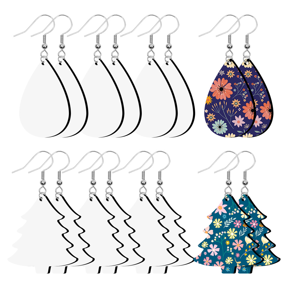Sublimation Blank PU Leather Earring DIY Ear Ring Christmas Earrings for Women and Girls Customizable Jewelry