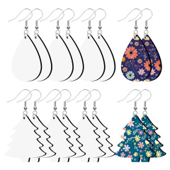 Sublimation Blank PU Leather Earring DIY Ear Ring Christmas Earrings for Women and Girls Customizable Jewelry