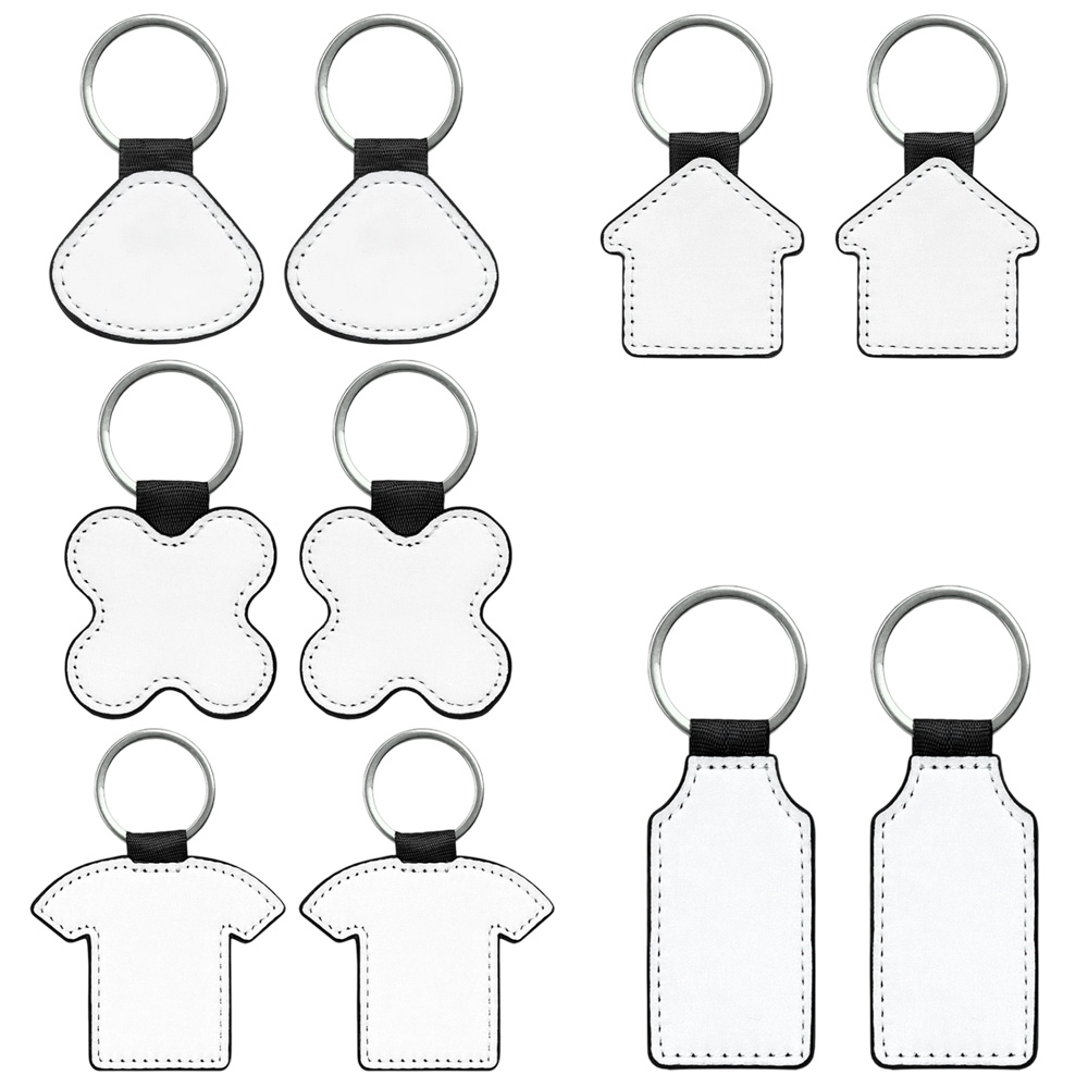 Sublimation Blank PU Leather Keychain Single/Double-Sided Printing Keyring Creative Gifts Promotional Office Supplies