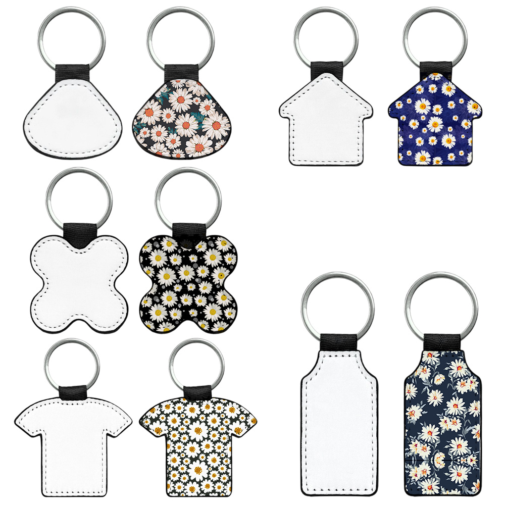 Sublimation Blank PU Leather Keychain Single/Double-Sided Printing Keyring Creative Gifts Promotional Office Supplies