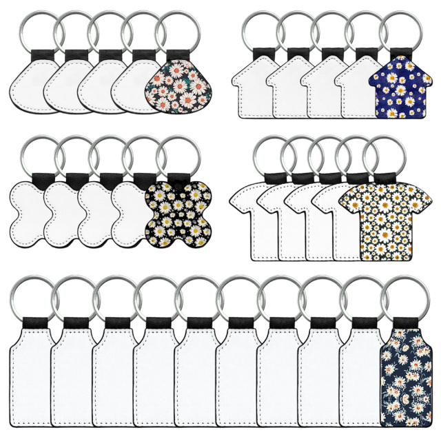 Sublimation Blank PU Leather Keychain Single/Double-Sided Printing Keyring Creative Gifts Promotional Office Supplies