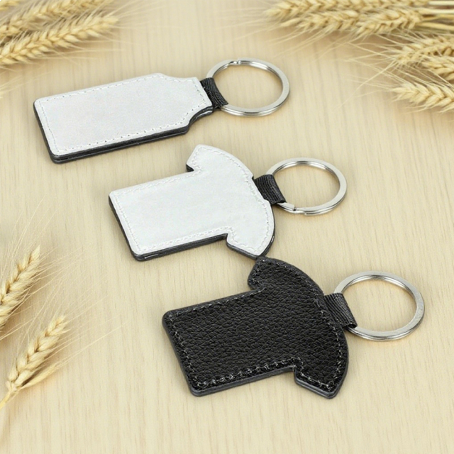Sublimation Blank PU Leather Keychain Single/Double-Sided Printing Keyring Creative Gifts Promotional Office Supplies
