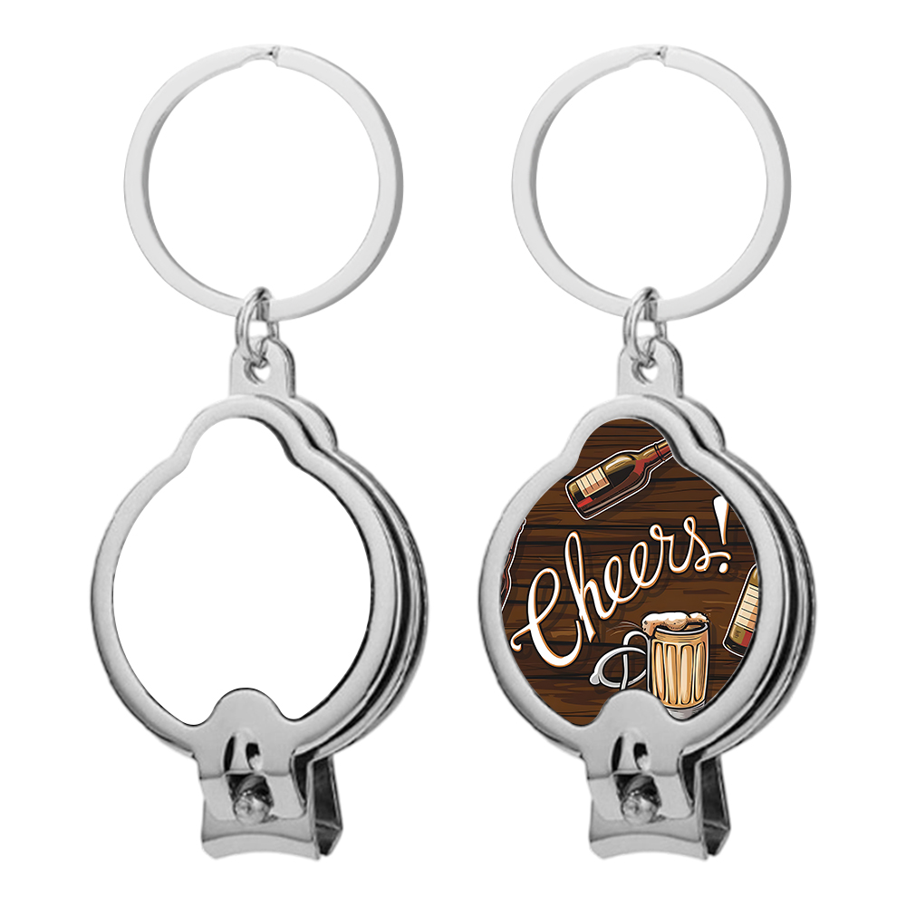 Sublimation Multifunctional Zinc Alloy Keychain Custom Metal Keyring - Nail Clipper & Metal Bottle Opener Combo