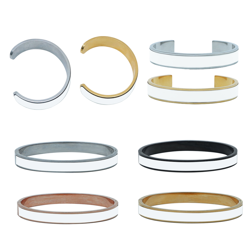 Sublimation Blank Metal Bracelet - PU Leather Panel for Printing, Open & Closed Styles Jewelry for Girls and Women