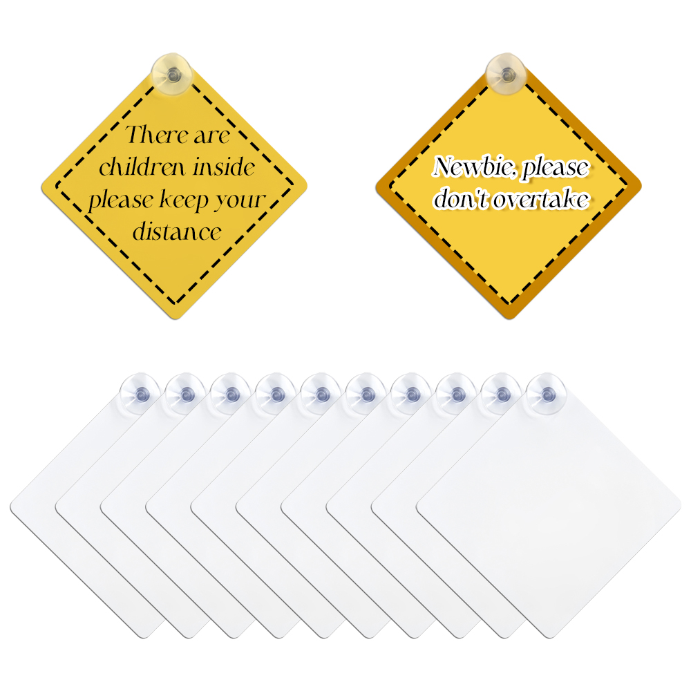 Sublimation Blank Car Window Sign  - Customizable Heat Transfer Aluminum Car Interior Reminder Sign - Includes Suction Cup for Easy Mounting