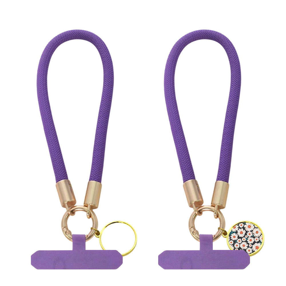 Purple Decorated Phone Lanyard with Heat-Transferable Round Ornament - Long Neck & Short Wrist Styles Phone Strap Phone Hanging Rope