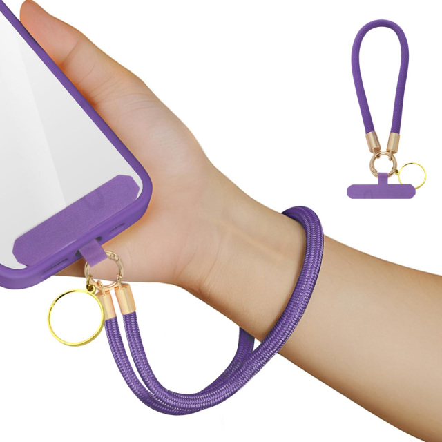 Purple Decorated Phone Lanyard with Heat-Transferable Round Ornament - Long Neck & Short Wrist Styles Phone Strap Phone Hanging Rope