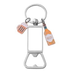 Sublimation Blank Beer Bottle Keychain Zinc Alloy Heat Transfer Keyring Father's Day Gift Idea