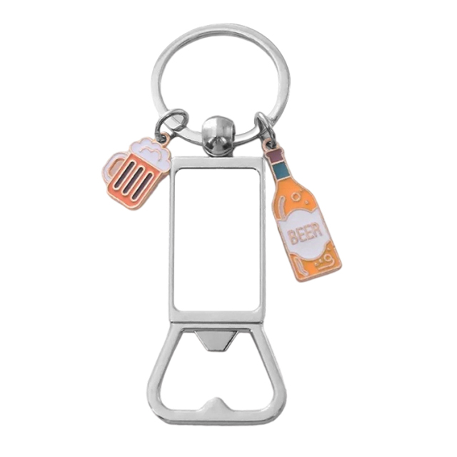 Sublimation Blank Beer Bottle Keychain Zinc Alloy Heat Transfer Keyring Father's Day Gift Idea