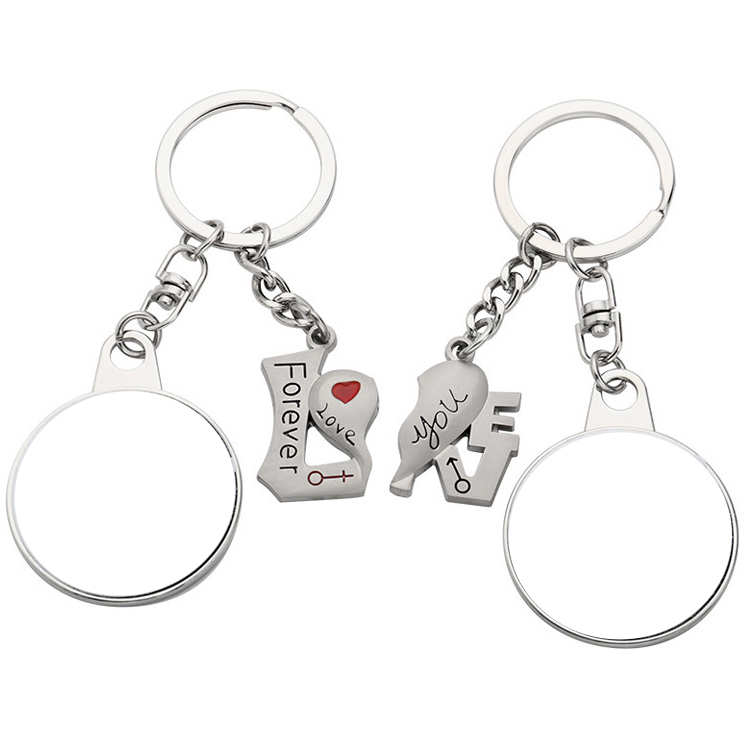 Sublimation Blank Metal Couples Keychain DIY Custom Design Printable Keyring