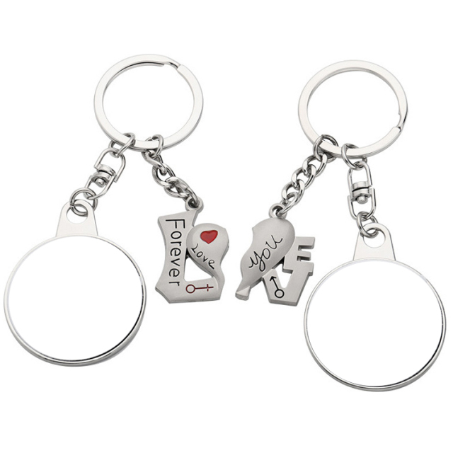 Sublimation Blank Metal Couples Keychain DIY Custom Design Printable Keyring