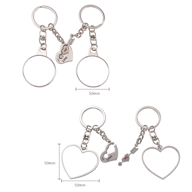 Sublimation Blank Metal Couples Keychain DIY Custom Design Printable Keyring