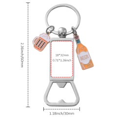 Sublimation Blank Beer Bottle Keychain Zinc Alloy Heat Transfer Keyring Father's Day Gift Idea