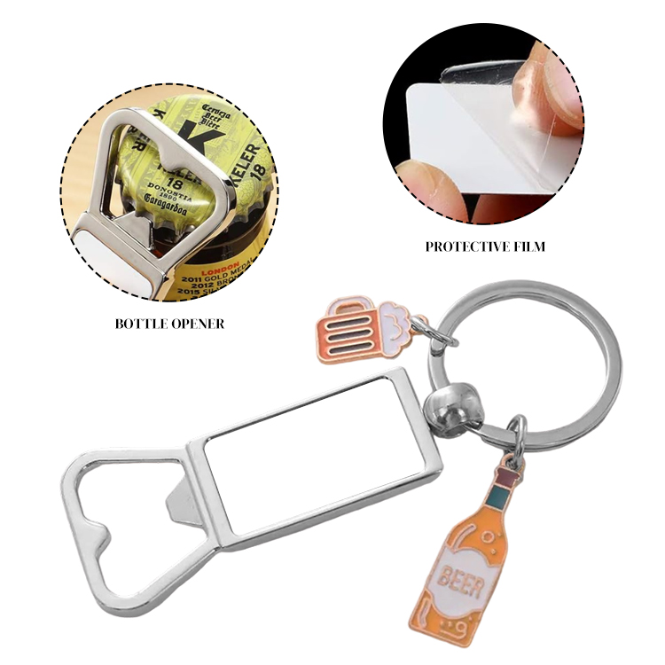 Sublimation Blank Beer Bottle Keychain Zinc Alloy Heat Transfer Keyring Father's Day Gift Idea