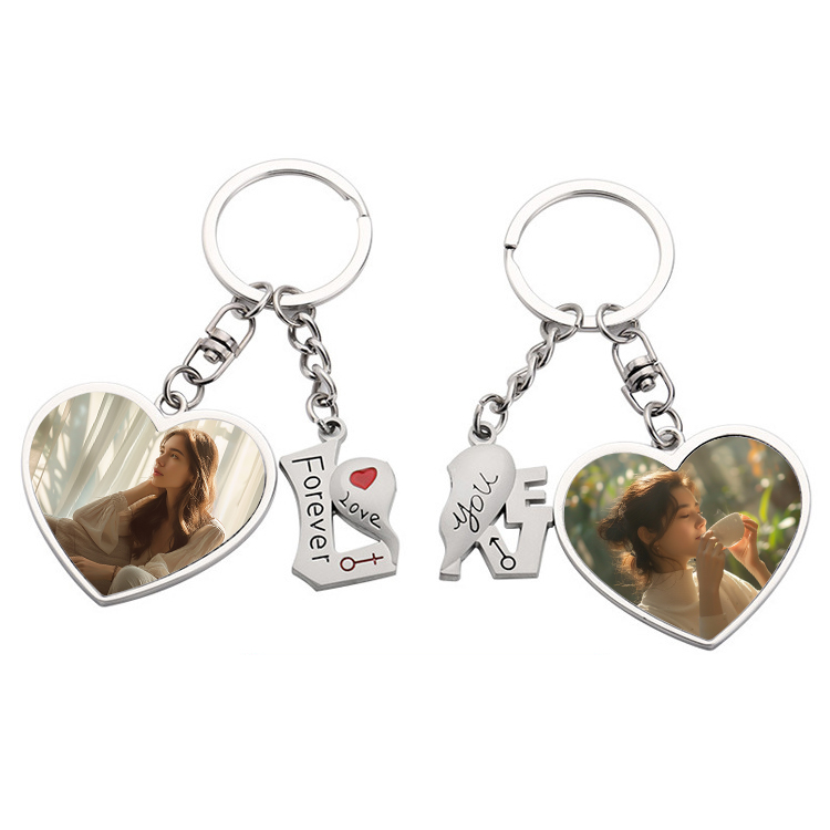Sublimation Blank Metal Couples Keychain DIY Custom Design Printable Keyring