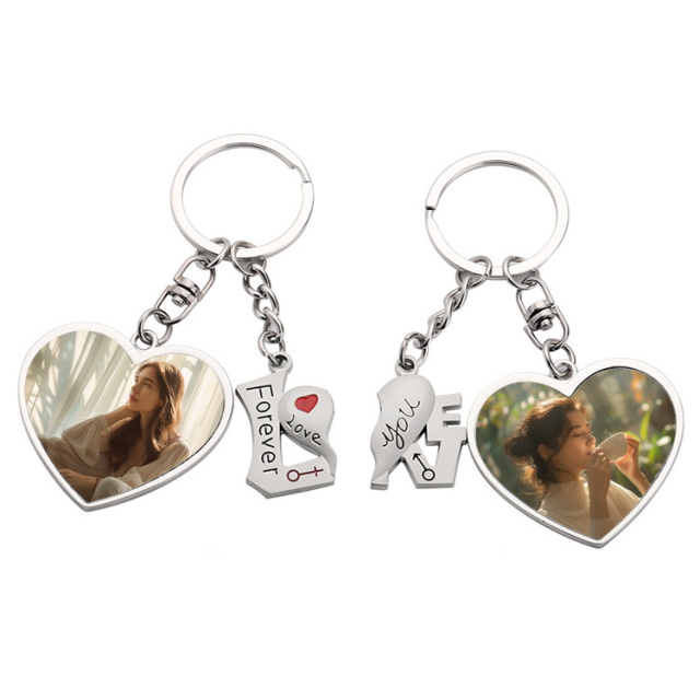 Sublimation Blank Metal Couples Keychain DIY Custom Design Printable Keyring