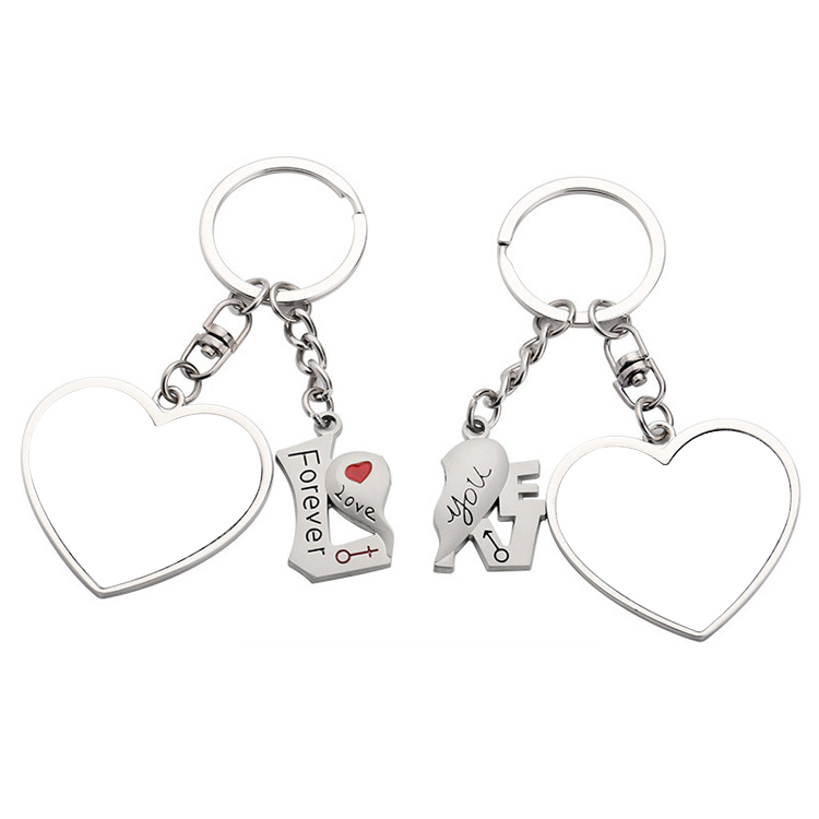Sublimation Blank Metal Couples Keychain DIY Custom Design Printable Keyring