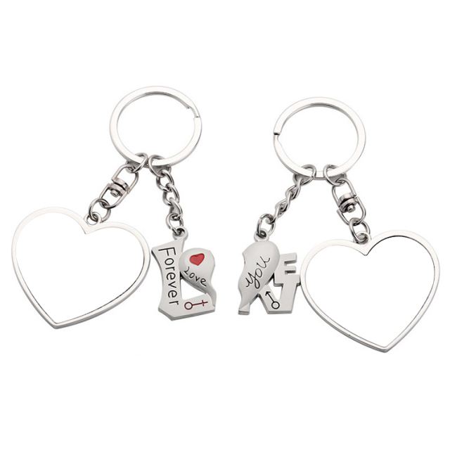 Sublimation Blank Metal Couples Keychain DIY Custom Design Printable Keyring