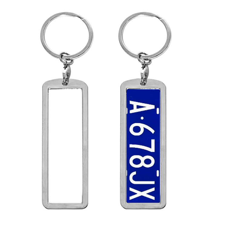 New Arrival Personalized Sublimation Blank License Plate Keychain Metal Keyring Heat Transfer Keychain Dye Double Sided Printing Keyrings