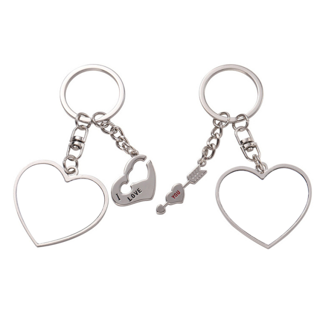 Sublimation Blank Metal Couples Keychain DIY Custom Design Printable Keyring