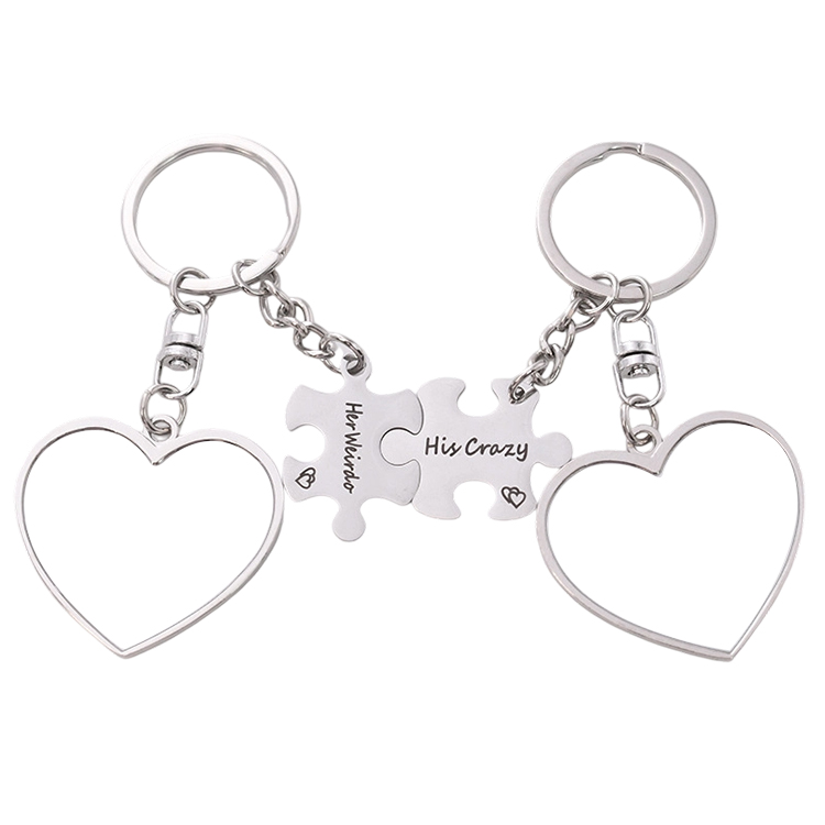 Sublimation Blank Metal Couples Keychain DIY Custom Design Printable Keyring