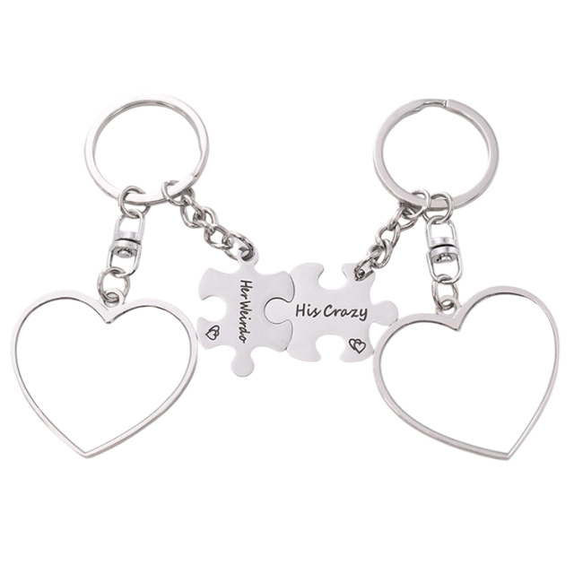 Sublimation Blank Metal Couples Keychain DIY Custom Design Printable Keyring