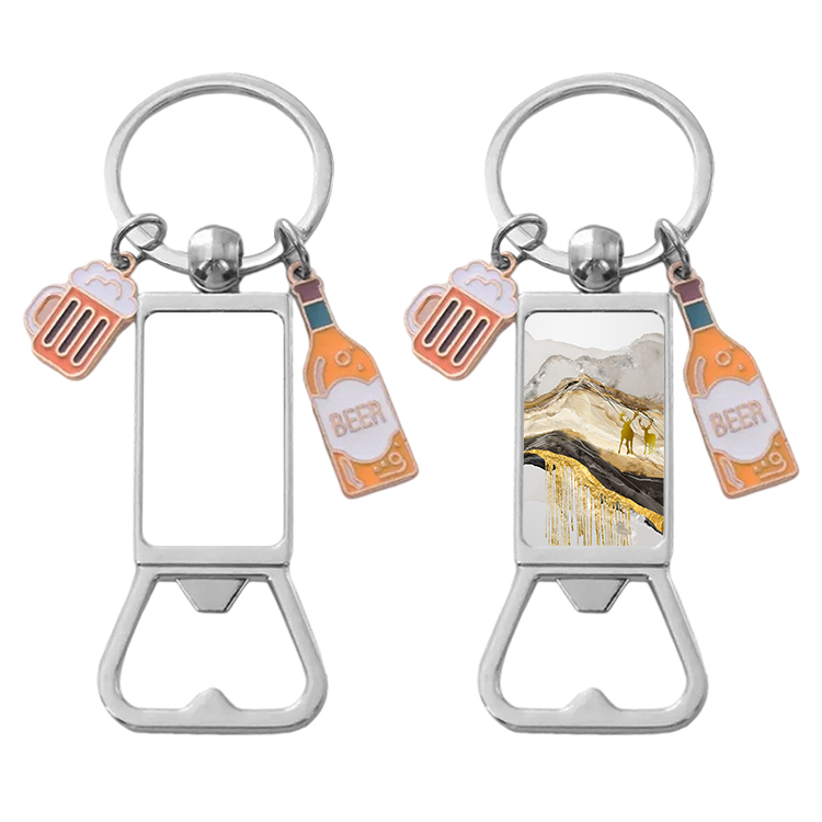 Sublimation Blank Beer Bottle Keychain Zinc Alloy Heat Transfer Keyring Father's Day Gift Idea