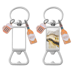 Sublimation Blank Beer Bottle Keychain Zinc Alloy Heat Transfer Keyring Father's Day Gift Idea