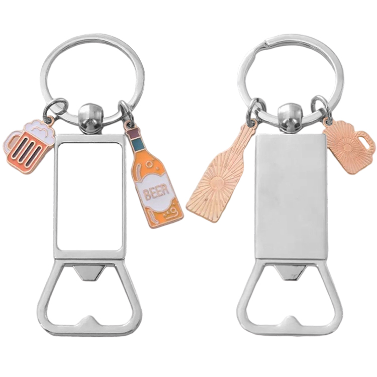 Sublimation Blank Beer Bottle Keychain Zinc Alloy Heat Transfer Keyring Father's Day Gift Idea