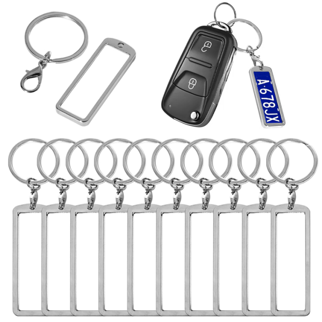 New Arrival Personalized Sublimation Blank License Plate Keychain Metal Keyring Heat Transfer Keychain Dye Double Sided Printing Keyrings