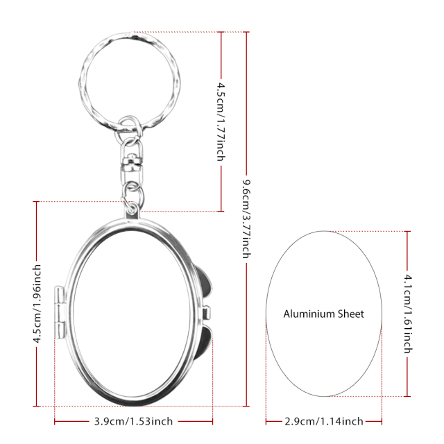 Heat Transfer Blank Metal Keychain with Dual-Mirror Sublimation Mirror Keychain DIY Metal Keyring